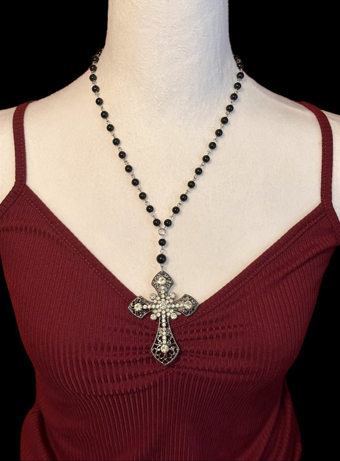 Statement Cross Necklace Religious Gothic Rosary Cross Choker Necklace Unisex