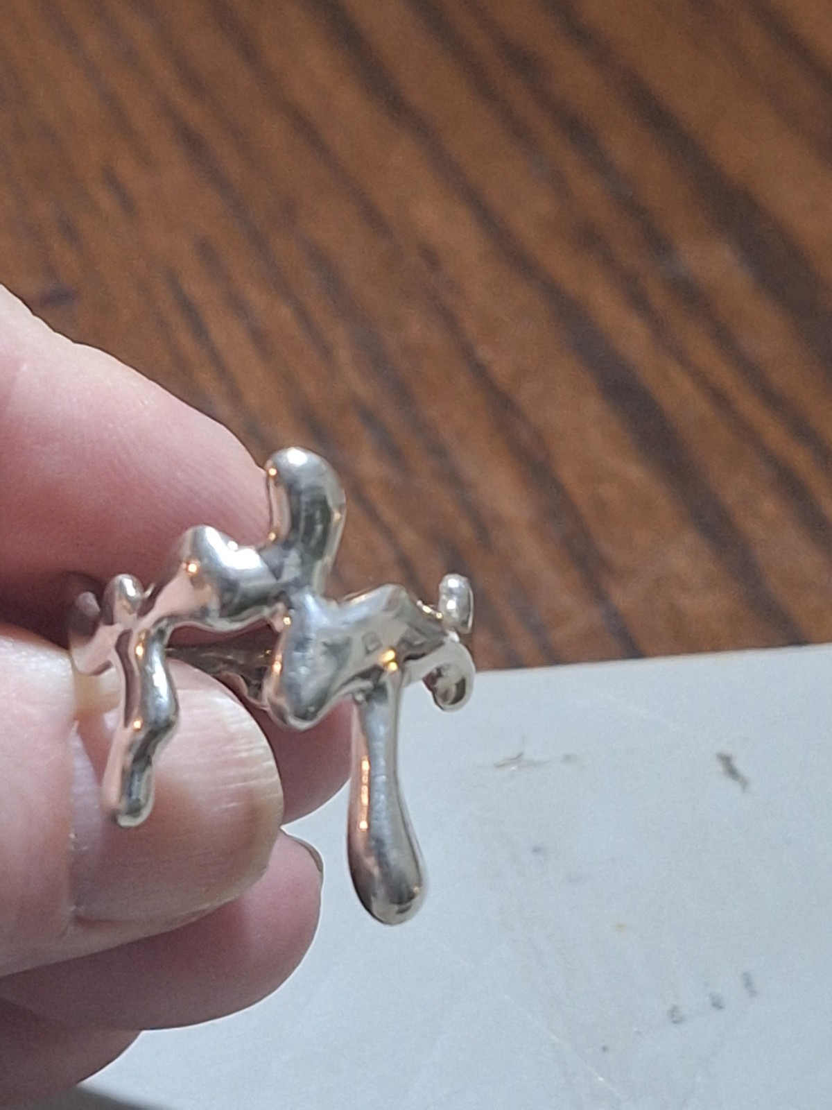 Silver Plated Abstract Drip Sculptural Band Ring Size 8, Metal, No Stone