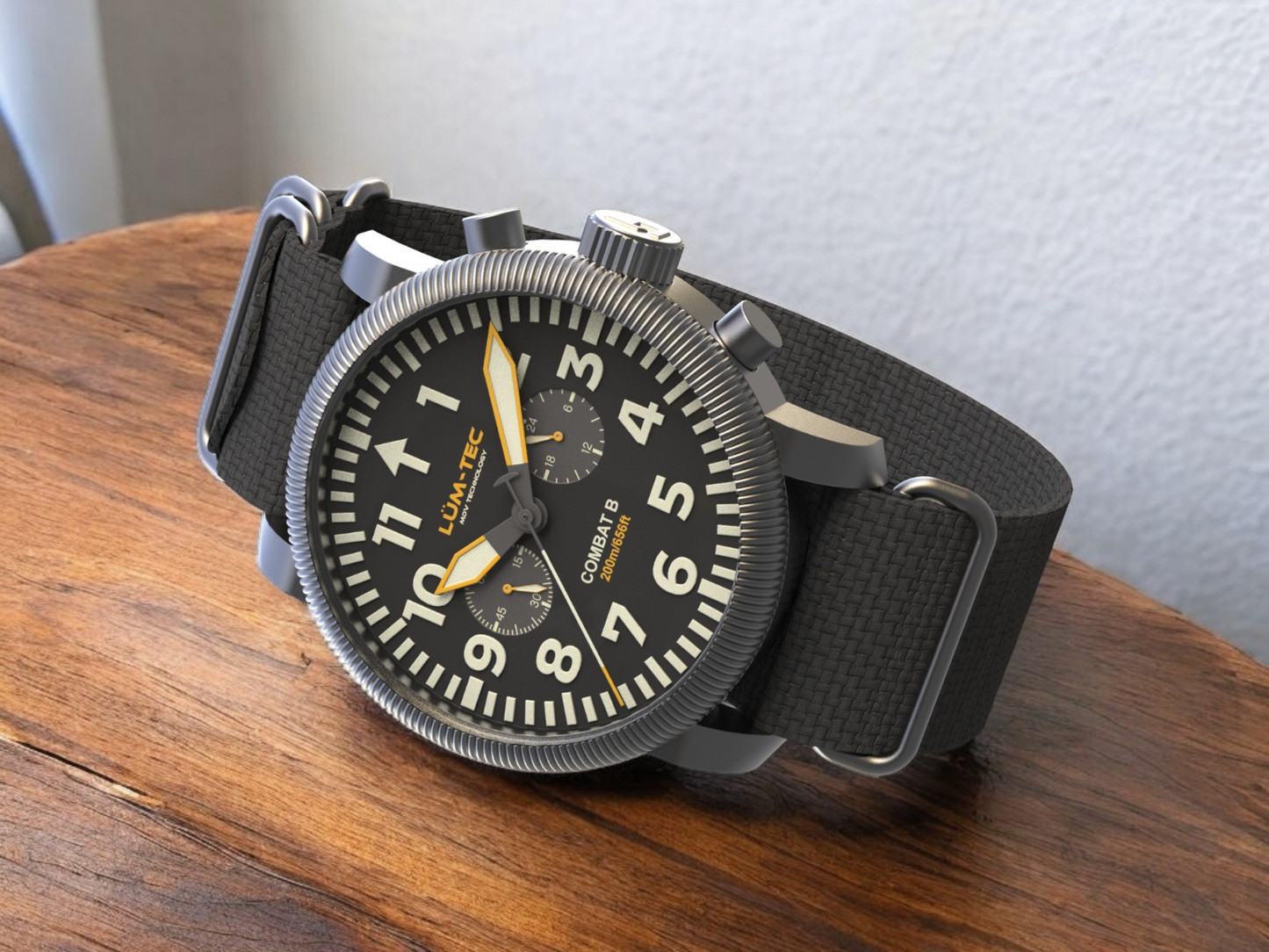 Lum-Tec Mens Watch Combat B64 Chronograph 43mm Black Dial Miyota Japan OS21J