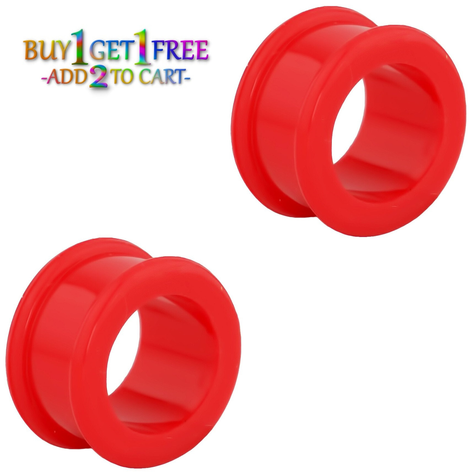 Pair 12g-50mm RED SILICONE FLAT FLARE TUNNELS Double Gauges Thin Flesh Ear 3008