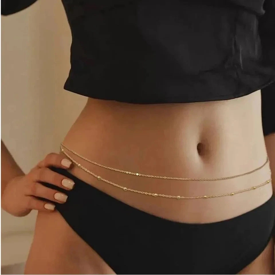 HipHop Double Layers Belly Chains Women Y2K Gold Color Beach Bikini Waist