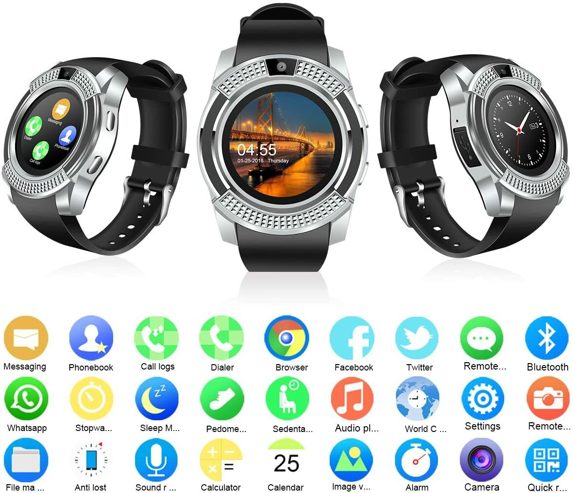 Bluetooth Smart Watch Men Smartwatch Pedometer Camera Call Text for Android