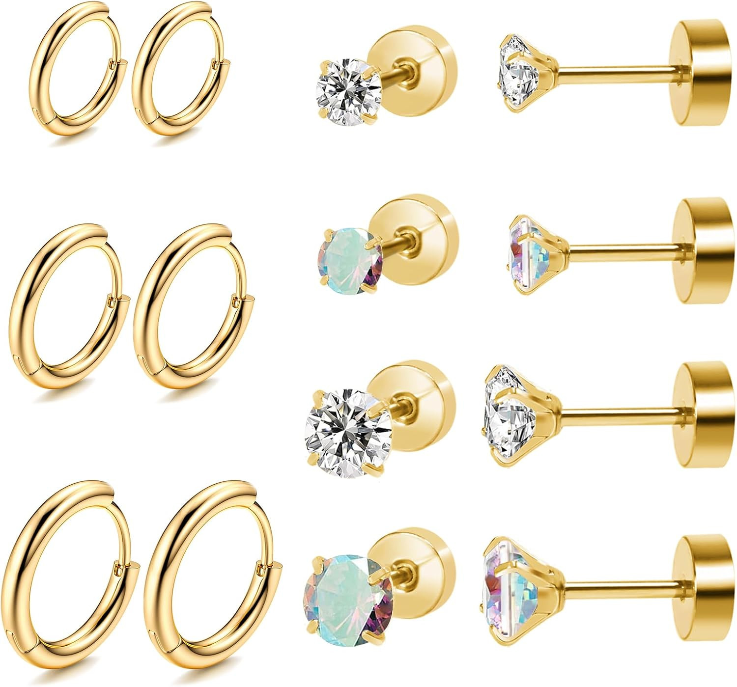 Titanium Earrings for Sensitive Ears – Flat Back Stud & Hoop Earrings Set, Hypoa