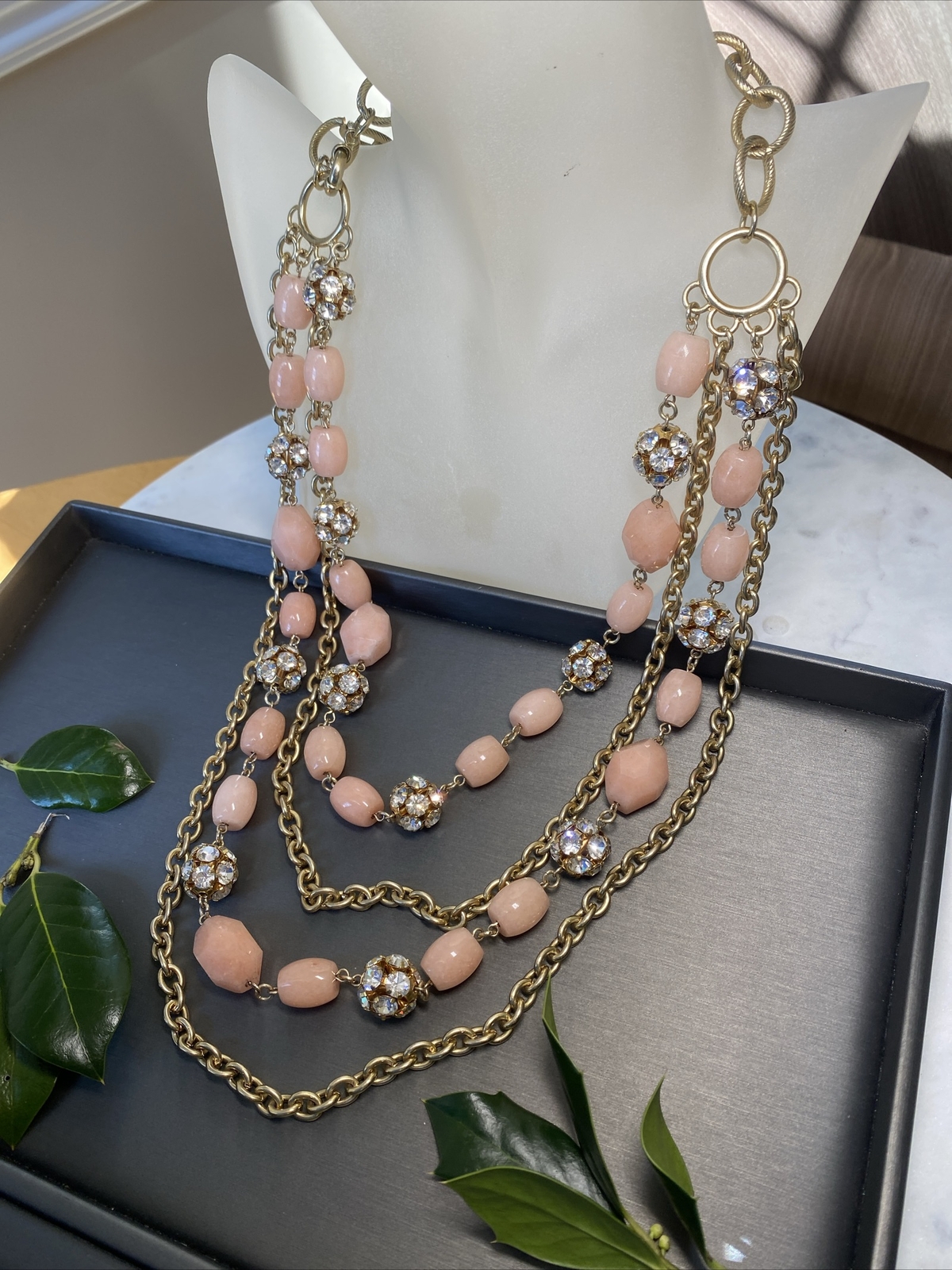 Vintage Necklace Estate Jewelry Pre-Owned Pink Gem Unusual Layered Sautoir