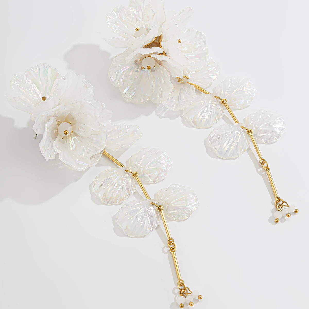 White Flower Drop Earrings Petal Hanging Silver Tone Womens Jewelry Daily Wear