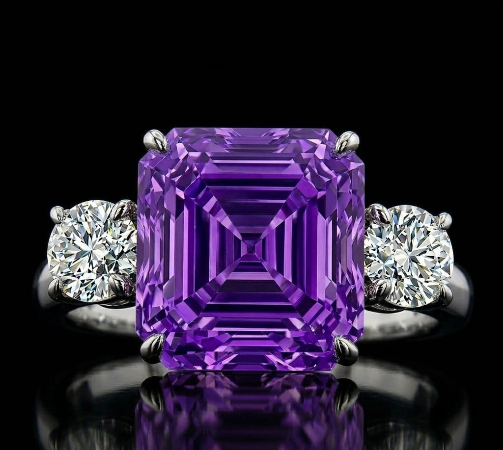 10.80 Ct Certified Asscher Purple Natural Diamond Ring VVS1 White Gold Finish