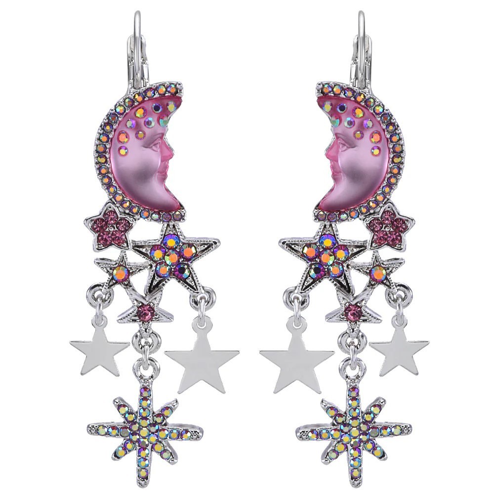 Kirks Folly Precious Pink Moon Shadow Leverback Earrings sterling silvertone