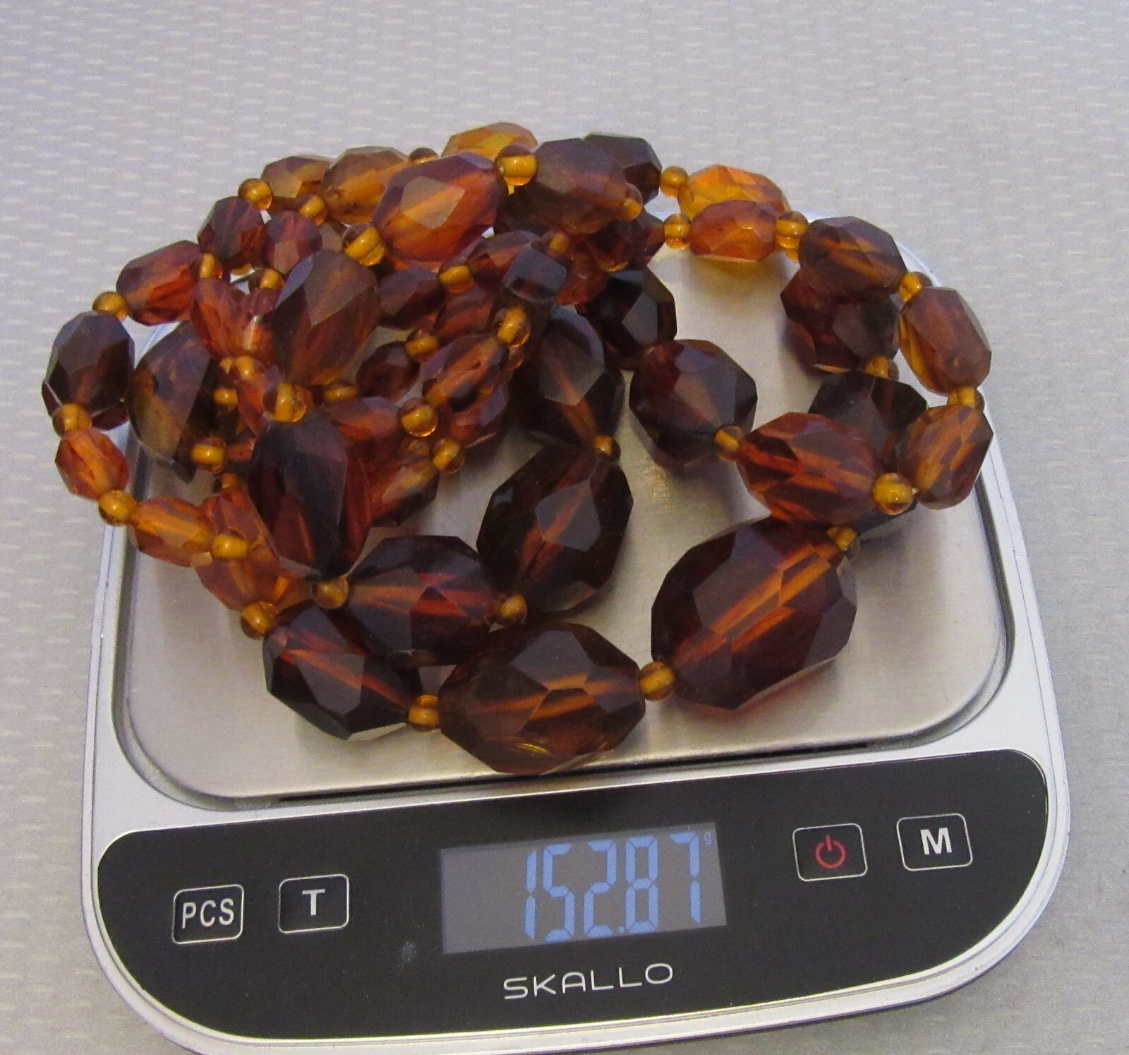 vintage Bakelite Bead Multicolor Clear Amber Triple Strand Necklace TESTED 153g