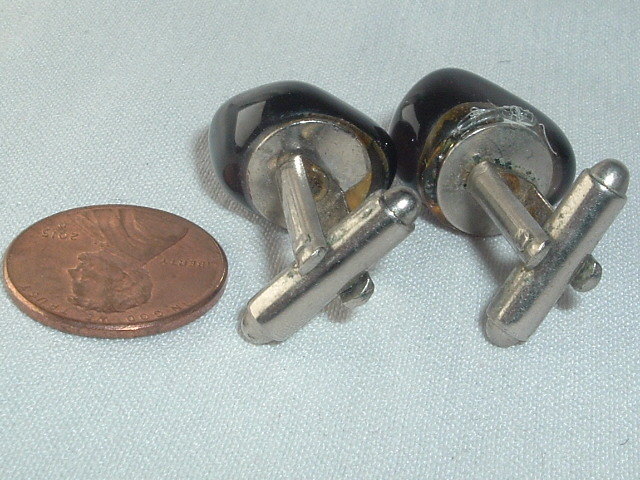 VINTAGE DARK CHARCOAL GRAY POLISHED AGATE CUFF LINKS