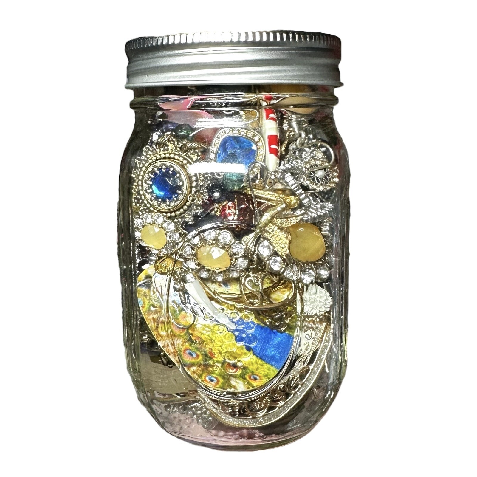 1+Lb Full (1) Ball Mason Jar Mystery Lot All Wearable Jewelry GUC Necklaces Etc.