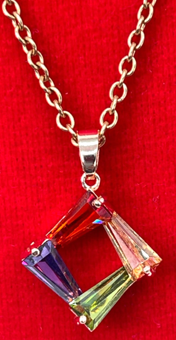 Necklace/Earrings Rose Gold Tone Multi-Color Crystal Bars 18″ Cable Chain Ear 1″
