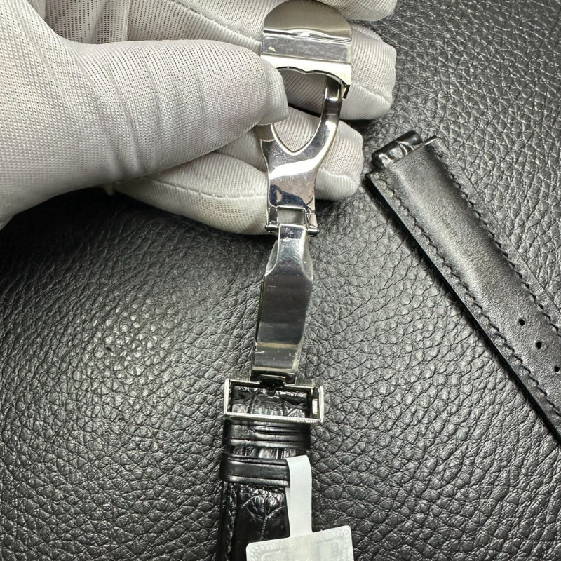 Fits Tudor Pelagos 25500 25600 42mm Black Leather Strap With Silver Buckle 22mm
