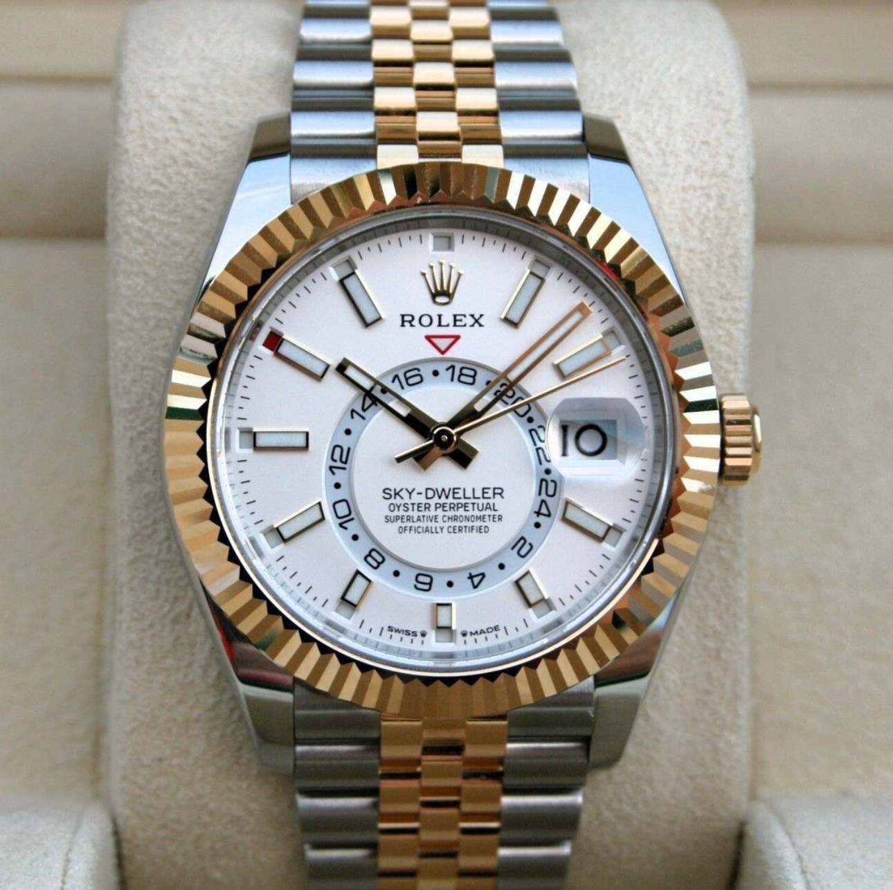 2025 New Rolex SKY DWELLER 42MM, Ref. 336933 18K Gold/Steel Jubilee Bracelet.