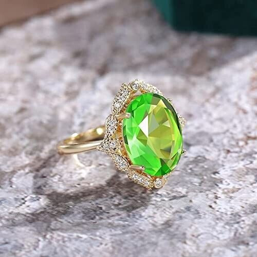 Women Wedding Ring Gold Plated Art Deco Style Peridot Beautiful Ring 3.25CT CZ