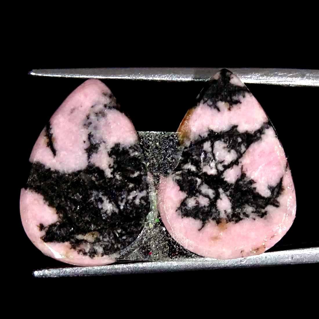20.50Cts Natural Rhodonite Pear Pair Cabochon loose Gemstone 13x18x4 mm