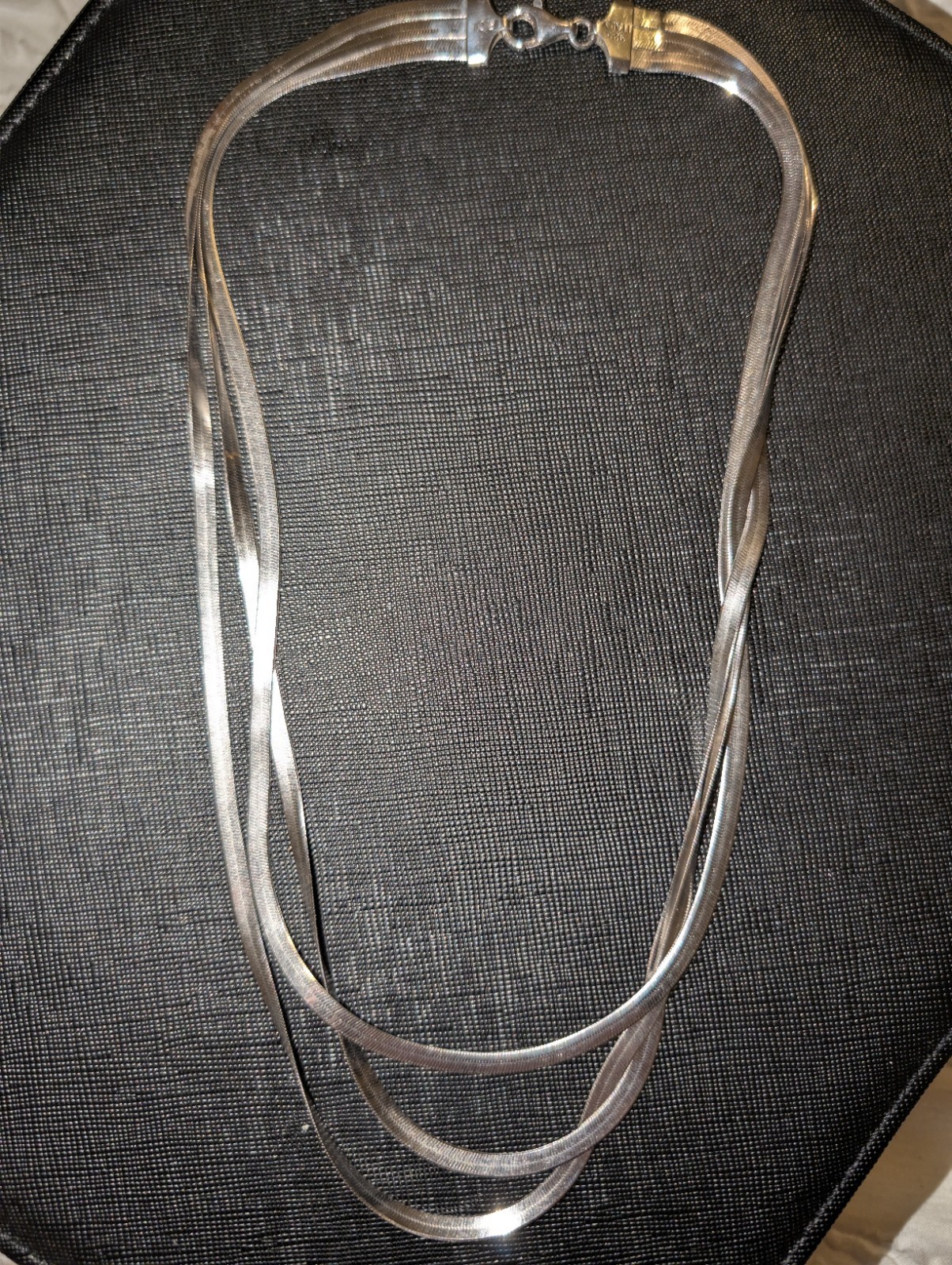 3 Herringbone Strand Braided Necklace 925 Sterling Silver, Italy