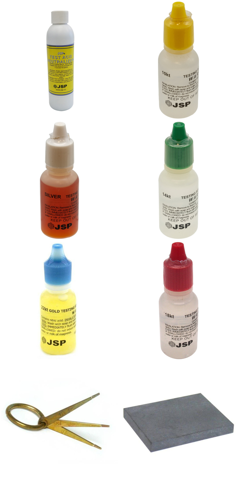 10 14 18 22K Gold & Silver Jewelers Test Acid Kit Stone, 3 Needles & Nuetralizer