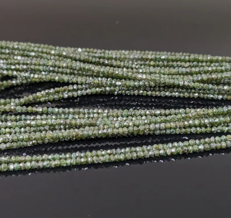 Faceted Green Diamond Rondelle Beads: Natural AAA+ Quality (1.6-2.4mm)