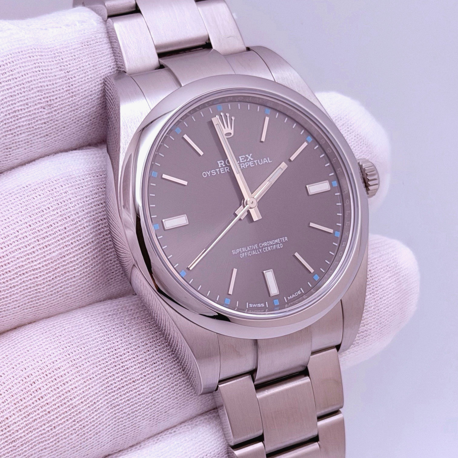 Rolex Oyster Perpetual 39 114300 39mm Dark Rhodium Dial Stainless Steel Box Tags