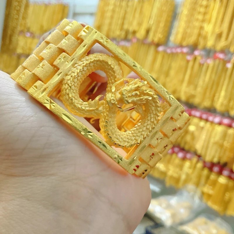 D13 Carved Dragon Bracelet 24k Gold Plated Men Jewelry Gem Weight 20 Baht 8.5″