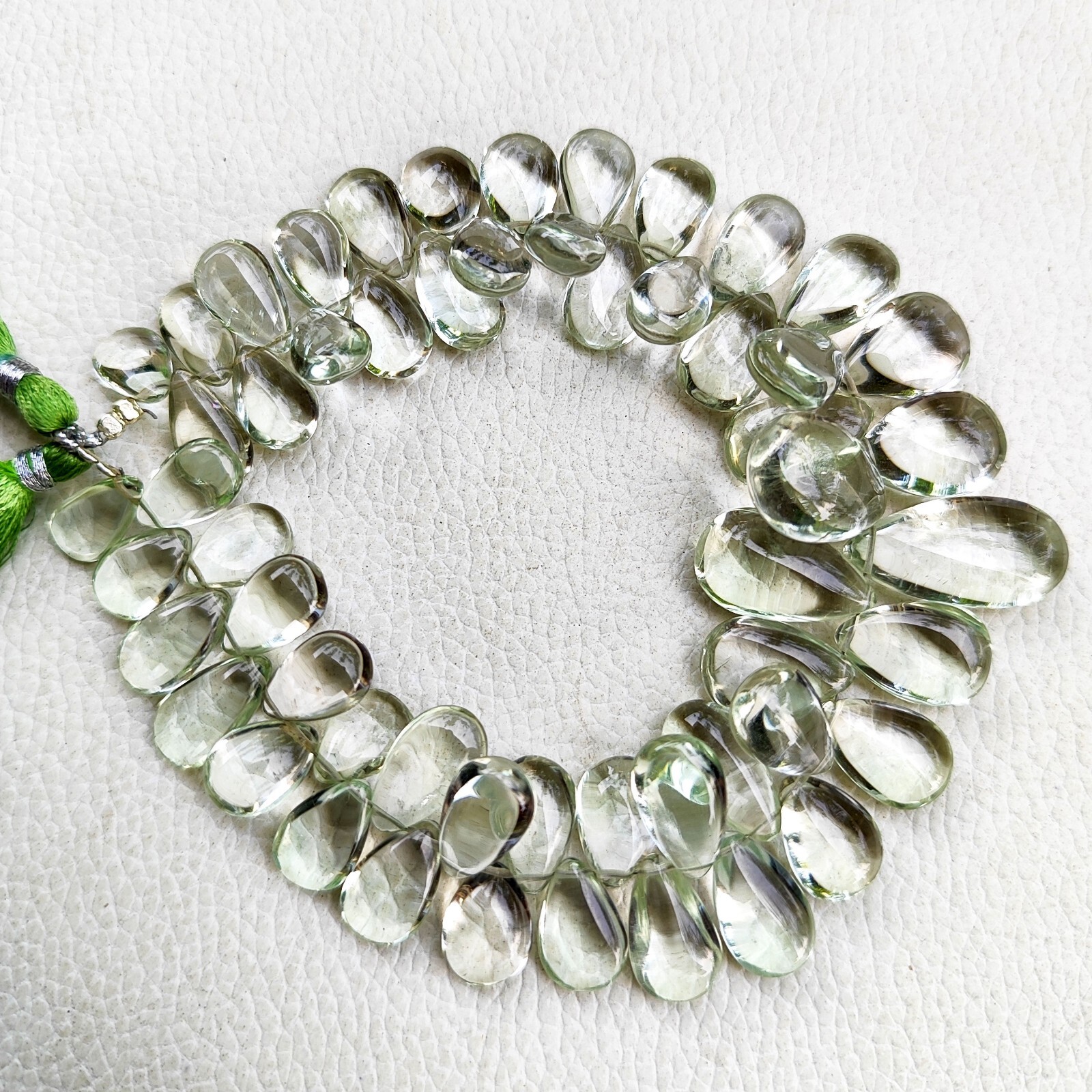 Natural Green Amethyst Prasiolite Gems 12×7 to 13x8mm Smooth Pear Shape Beads 9″
