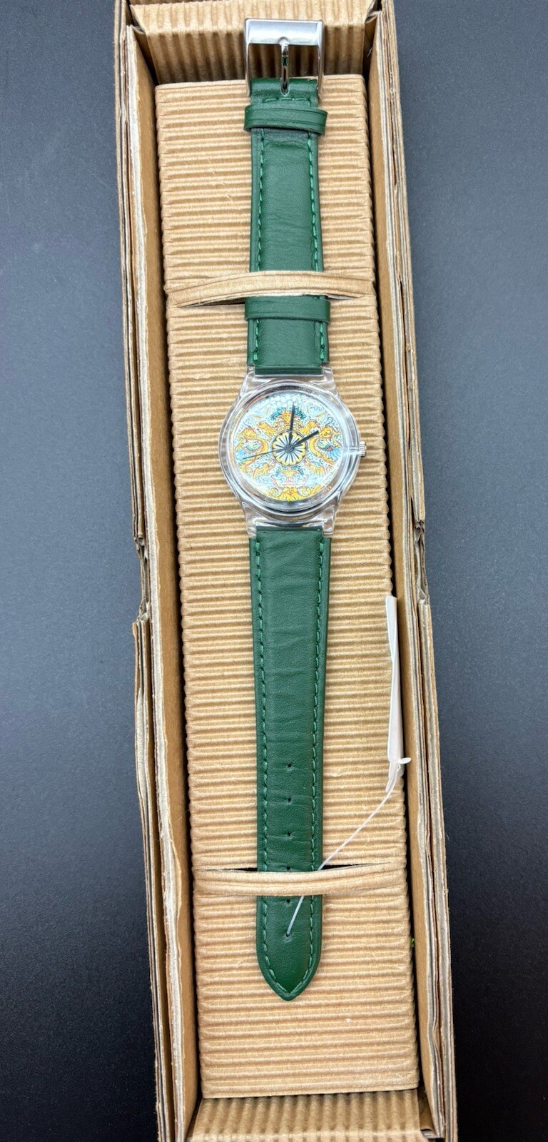 Vera Pelle Made In Italy Wrist Watch Green Strap Stainless Steel READ