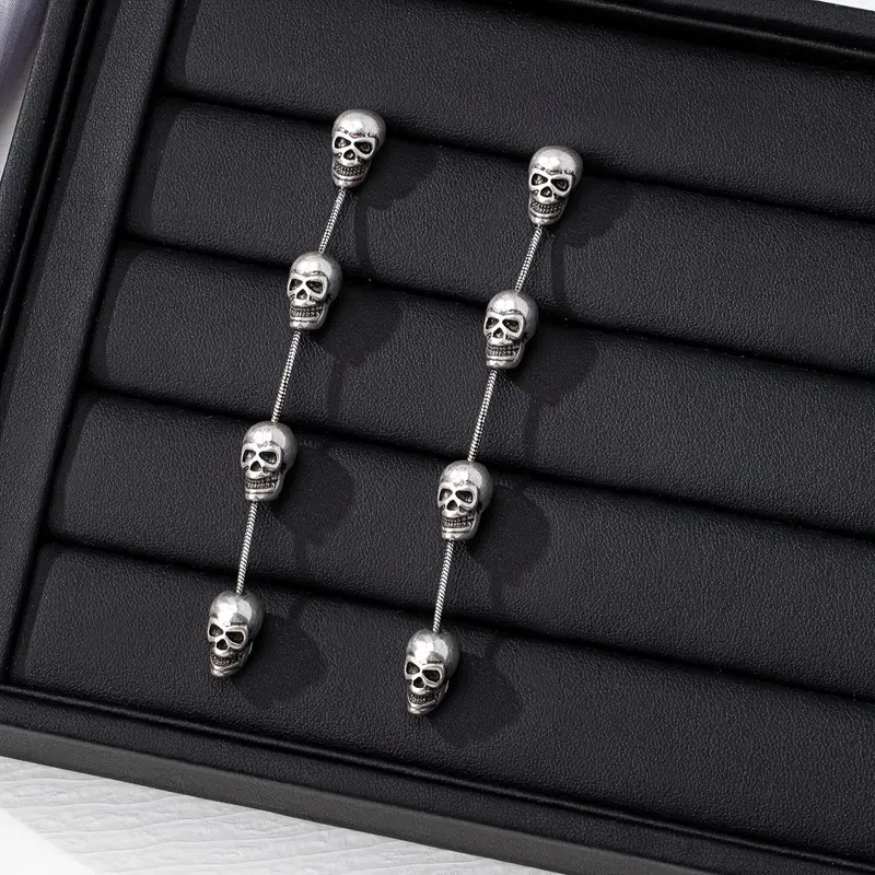 Silver Plated Zinc Alloy Retro Skull Dangle Earrings – New