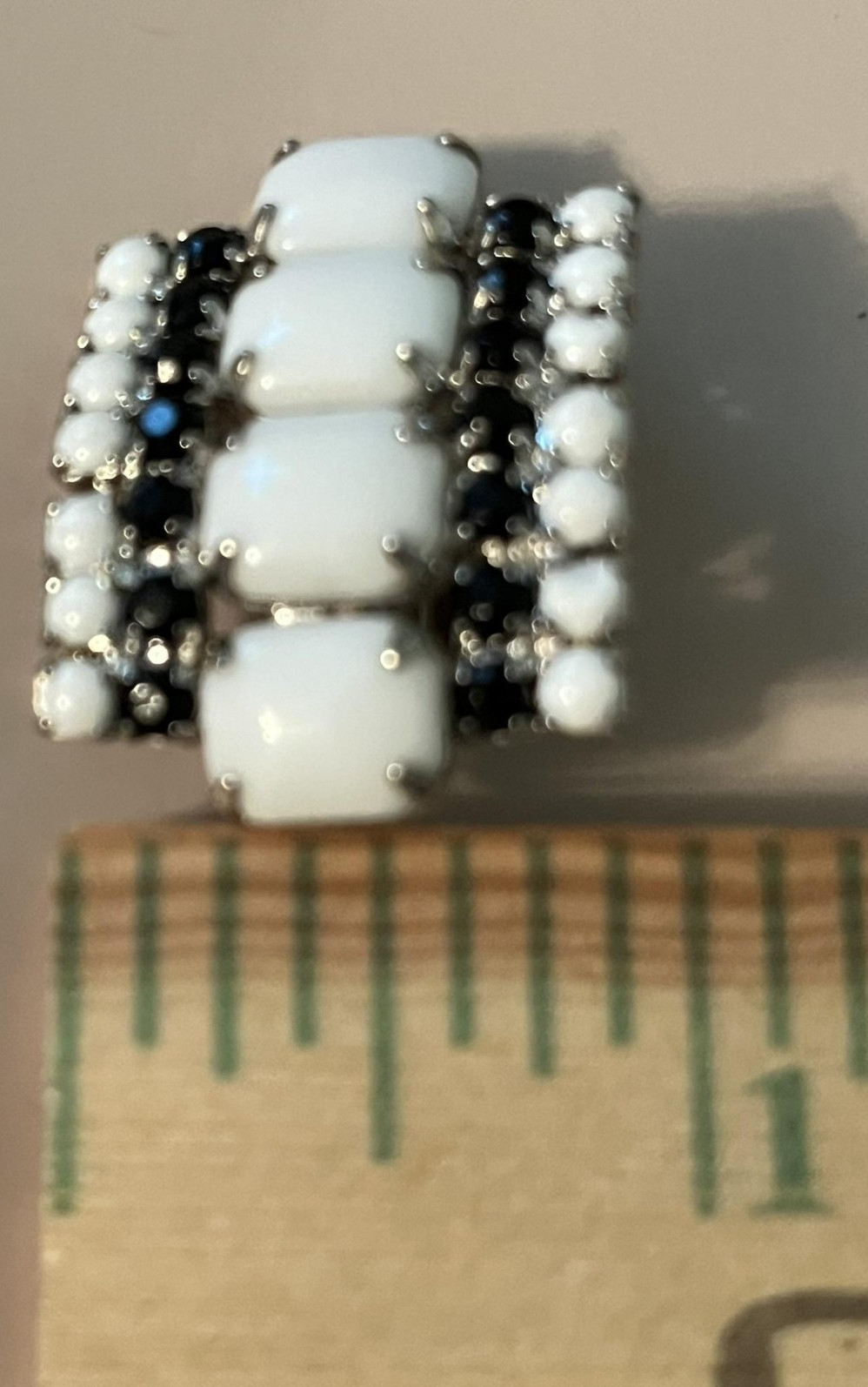 White Black Glass Rhinestone Bracelet Clip On Earrings Set Safety Chain Jewelry