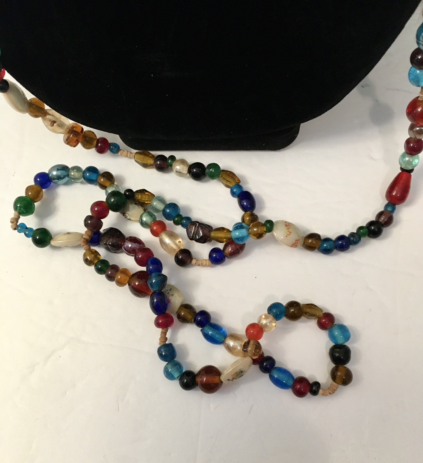 Italian Art Glass Beads In Multi Colors Various Shapes 58” Necklace Vintage