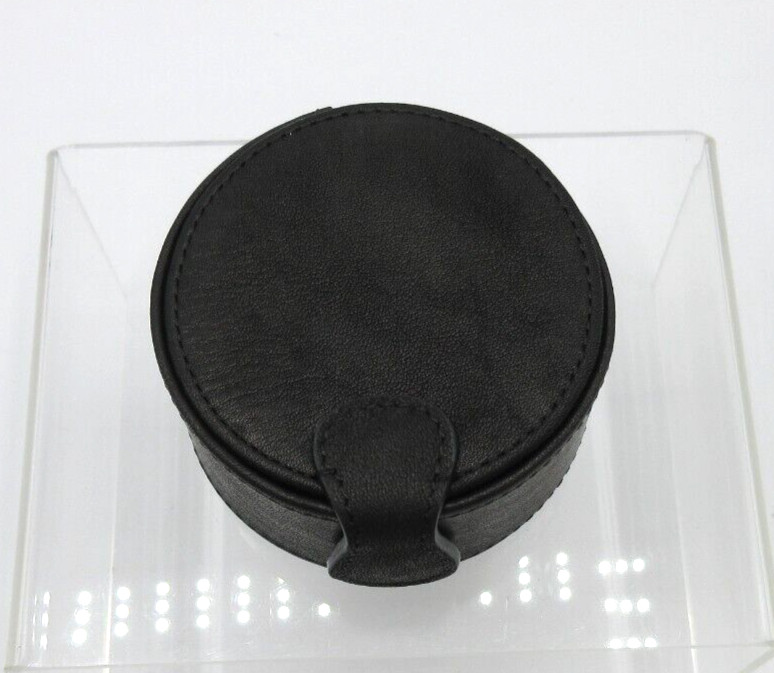 Jewelry Trinket Case Leather 3″ Round Magnetic Tab Closure Graphic Image BLACK