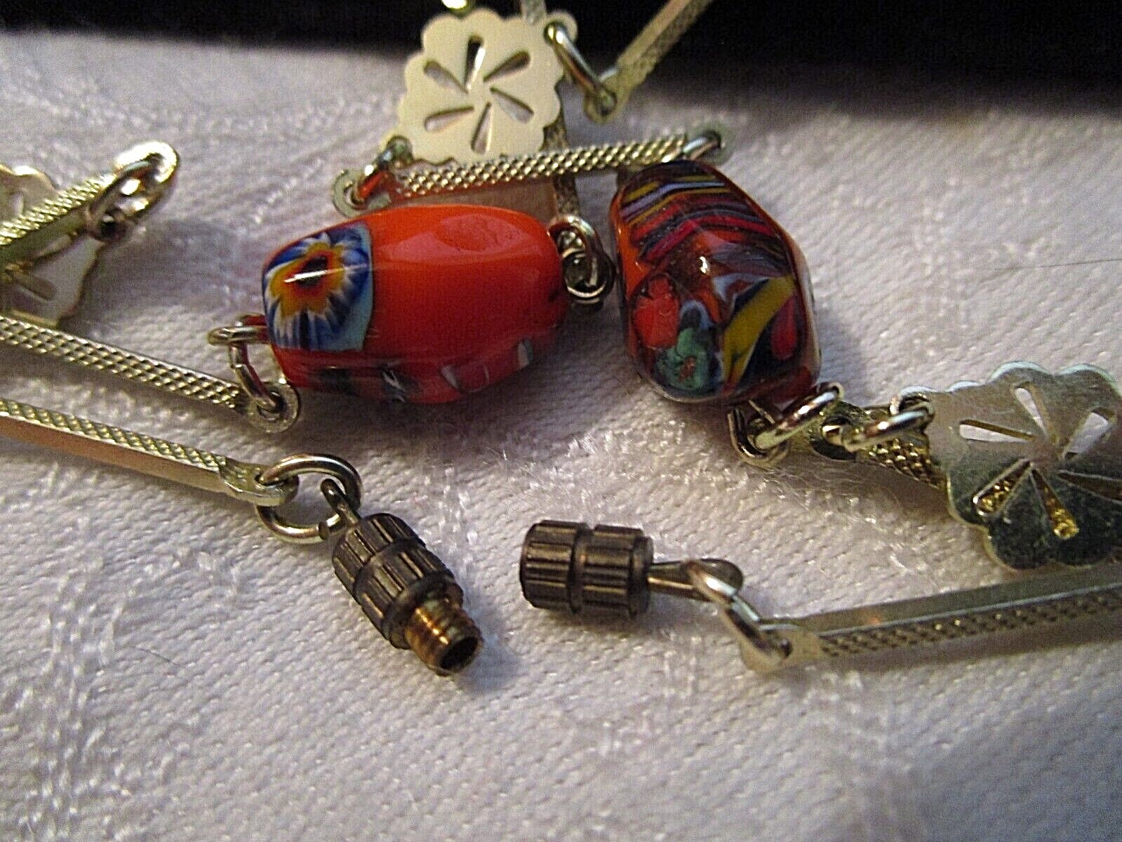 FAB VINTAGE Non-Identical ART GLASS NUGGET BEAD NECKLACE 1″ BAR LINKS + EARRINGS