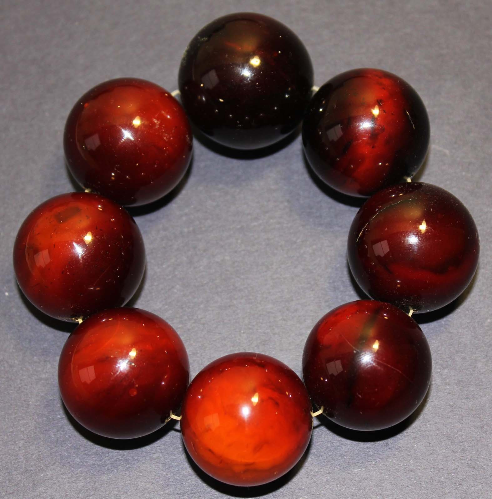 NATURAL AMBER BRACELET RED ANTIQUE, HUGE ROUND BEADS 29-31mm, 114g