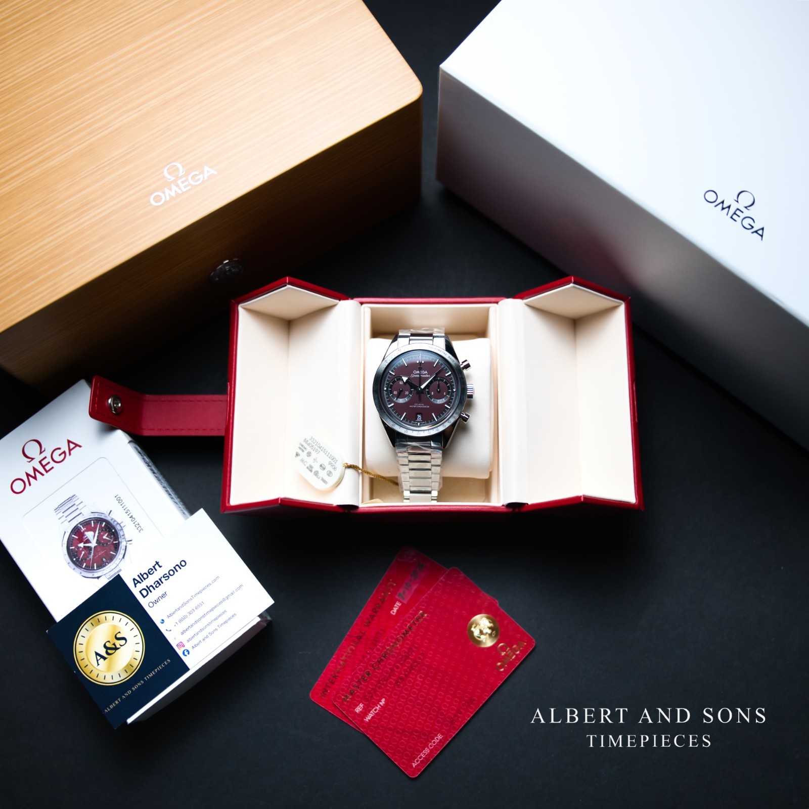 Unworn 2026 Omega SPEEDMASTER ’57 Chronograph Burgundy Red Dial Complete Set