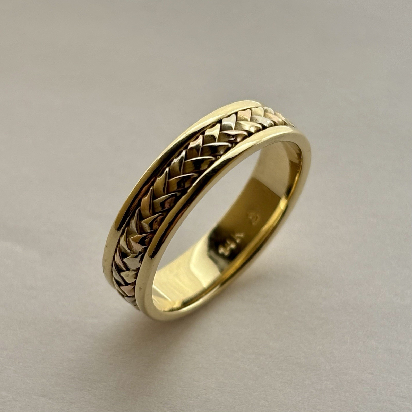 14K Solid Tri-Color Gold Braided Band Ring Size 10.5