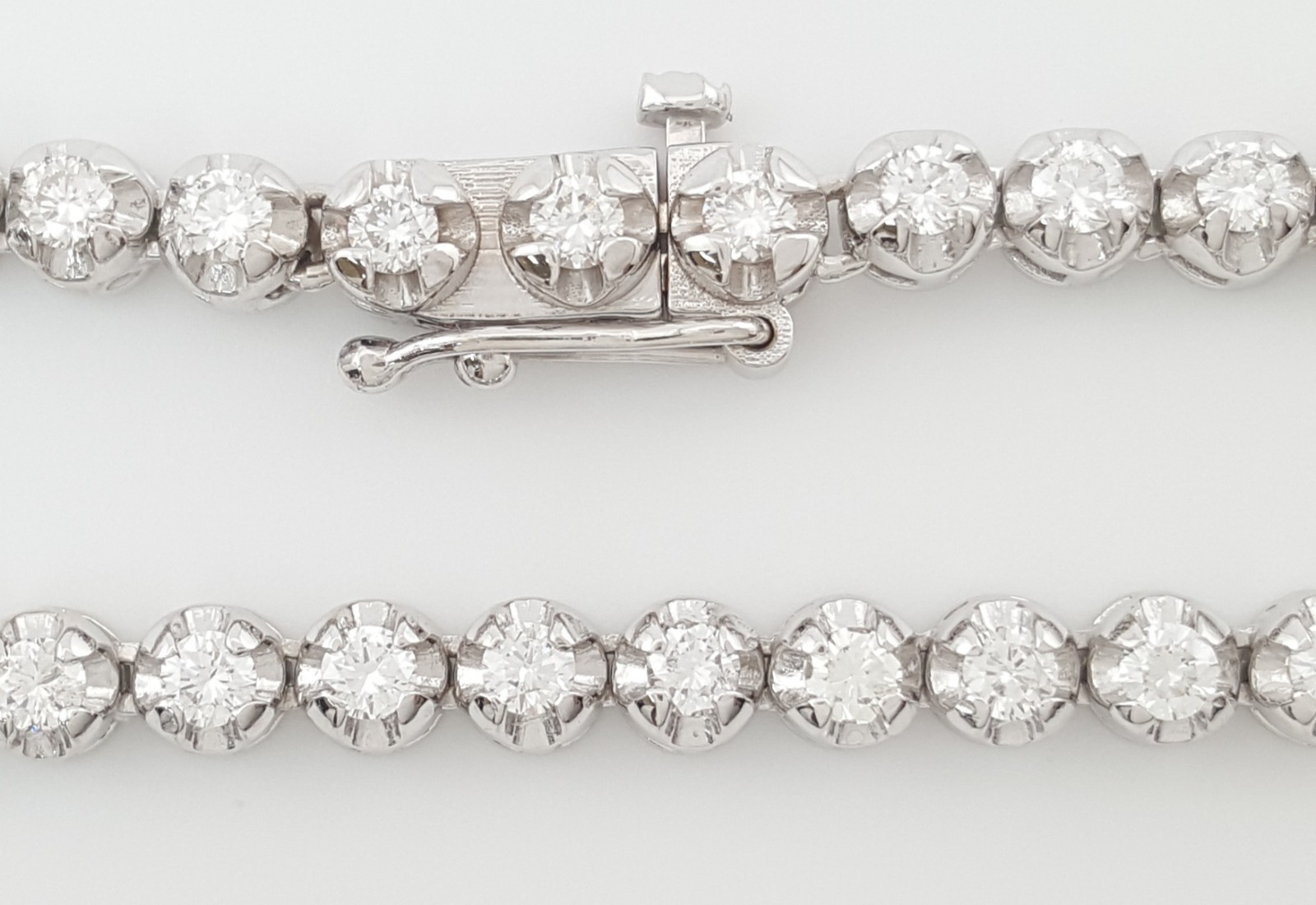 Round Diamond 14K White Gold Straight Line Tennis Necklace 4 ct 15″ Rtl $15K