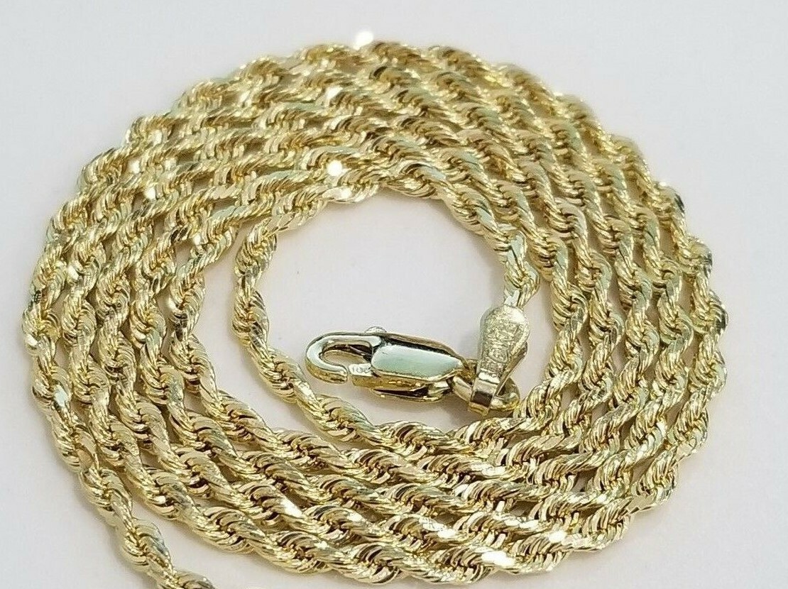 Clearance Real 10k Yellow Gold Necklace Hollow Rope Chain 2mm 22 inch