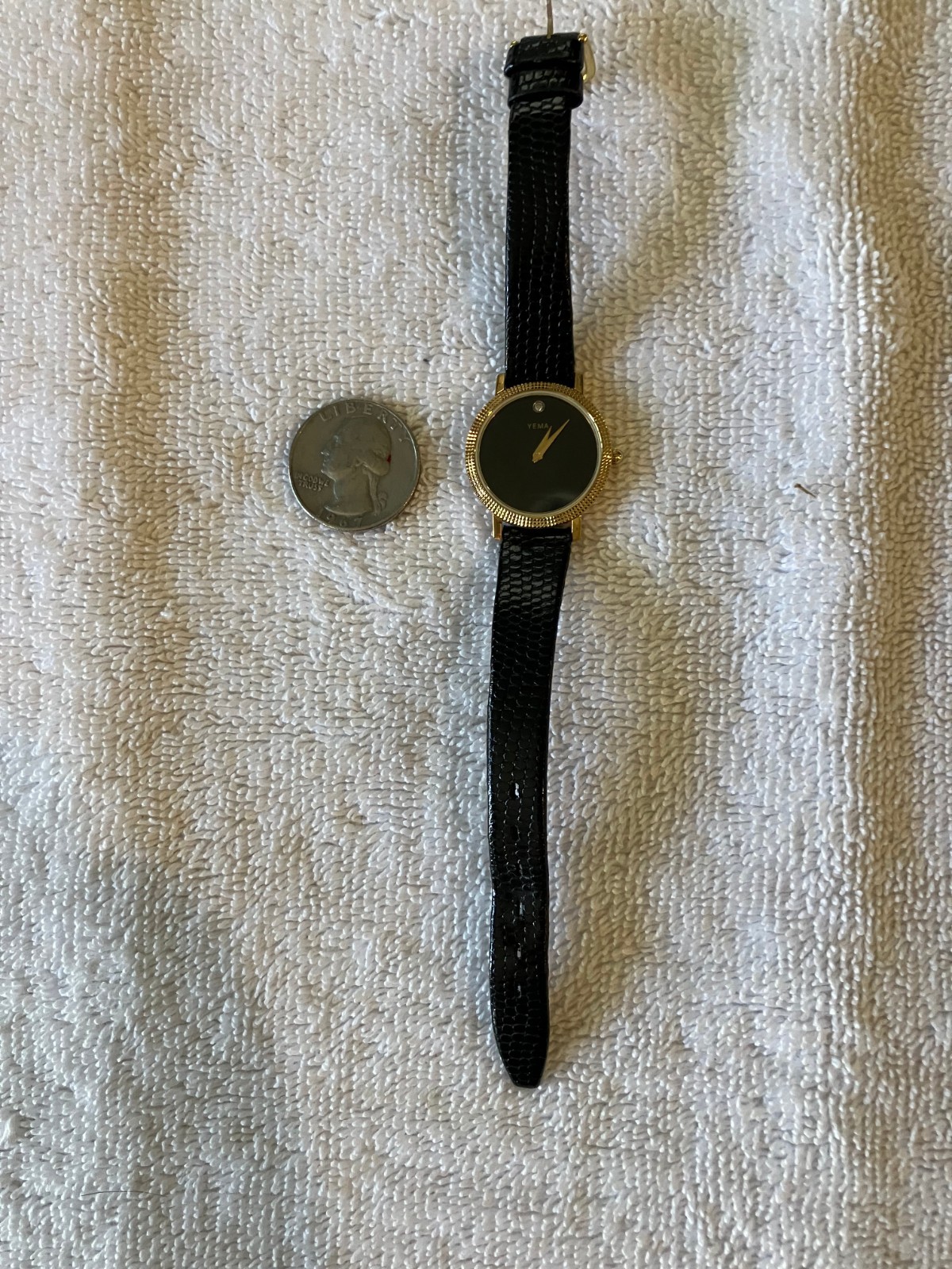 Vintage Yema Paris Quartz Watch Gold Plated Case With Black Strap