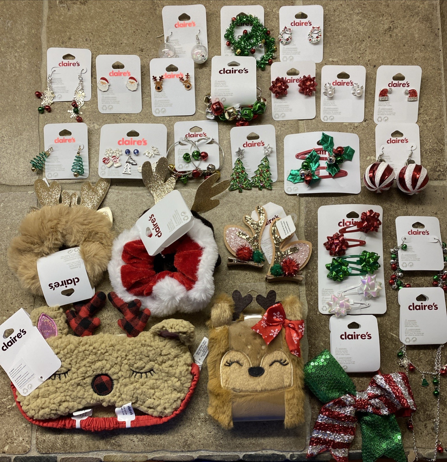 LOT OF Claire’s Christmas Earrings and Other Accessories OVER $200 RETAIL!