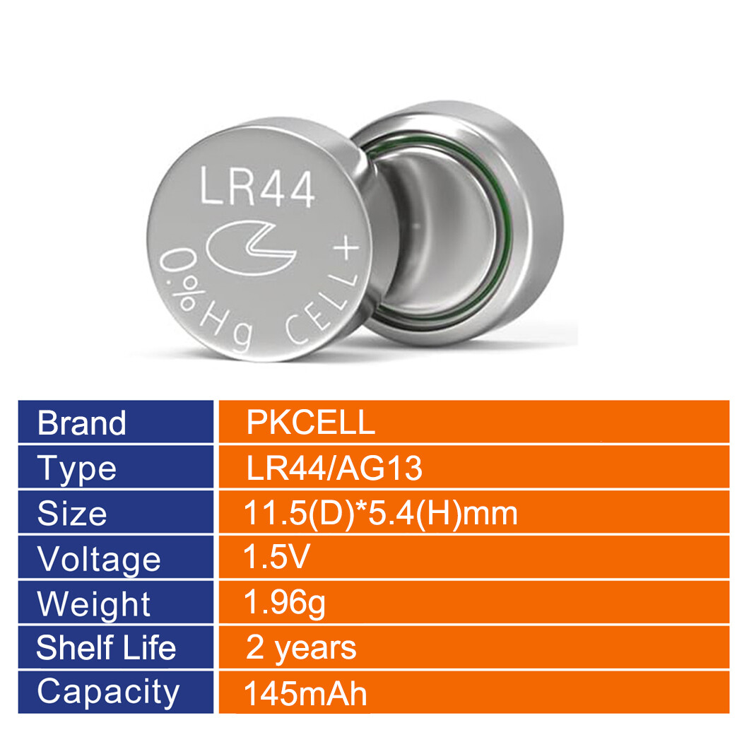 100 Pcs PKCELL LR44 AG13 357 L1154 A76 Button Cell Batteries for Toys ,Watches