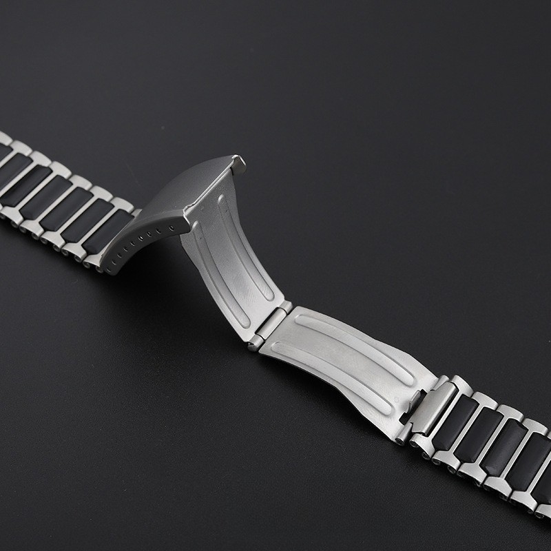 For Casio A159W-N1 A158 A168 Etro Square-link Stainless Steel Rubber Watch Strap