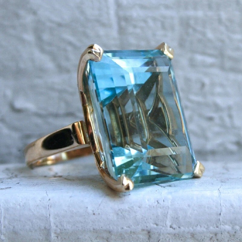 Big Rectangle Shape Rhinestone Rings For Women Aquamarin Princess Crystal Ring .
