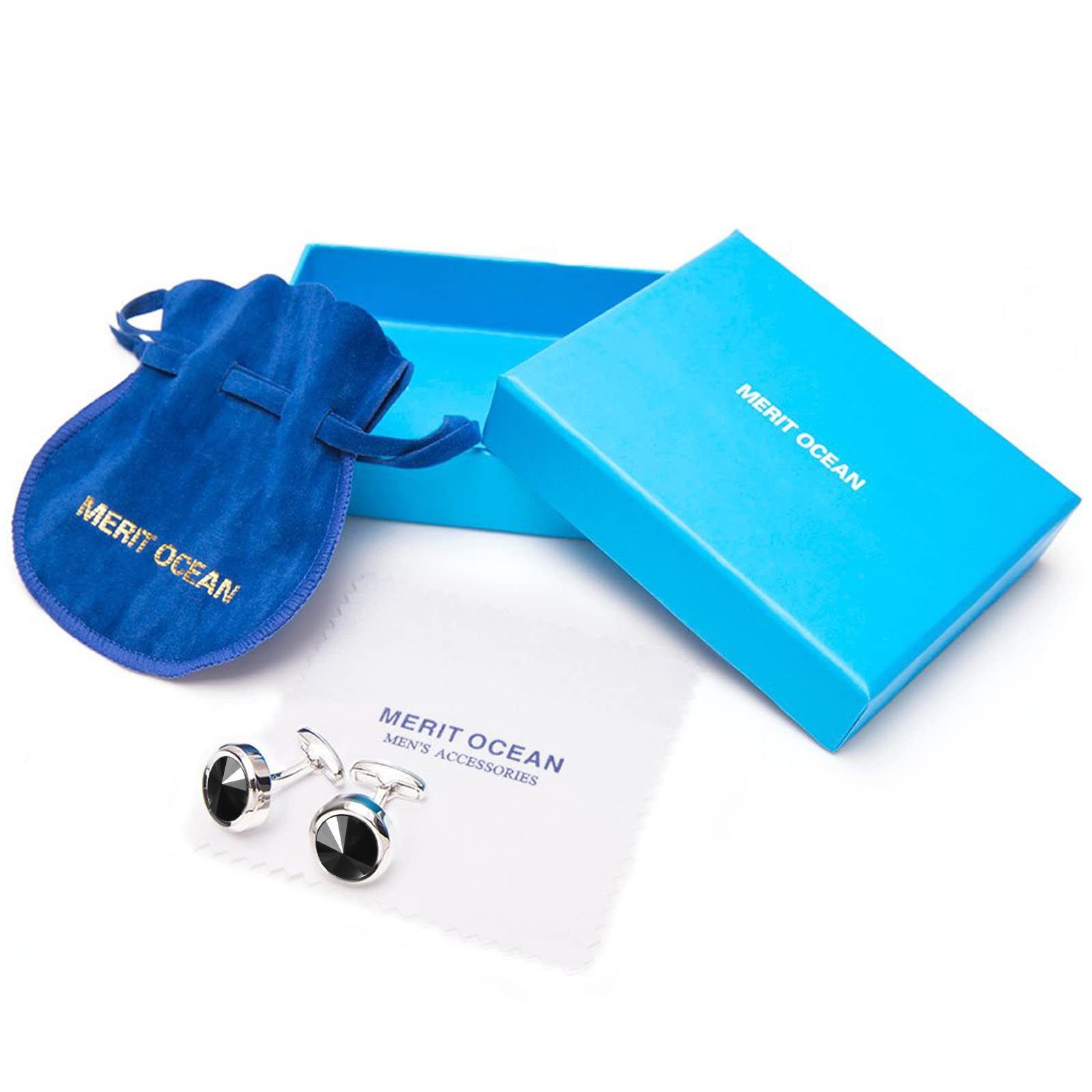 Mens Cufflinks Navy Blue Crystal Circular Shiny Style With Gift Box