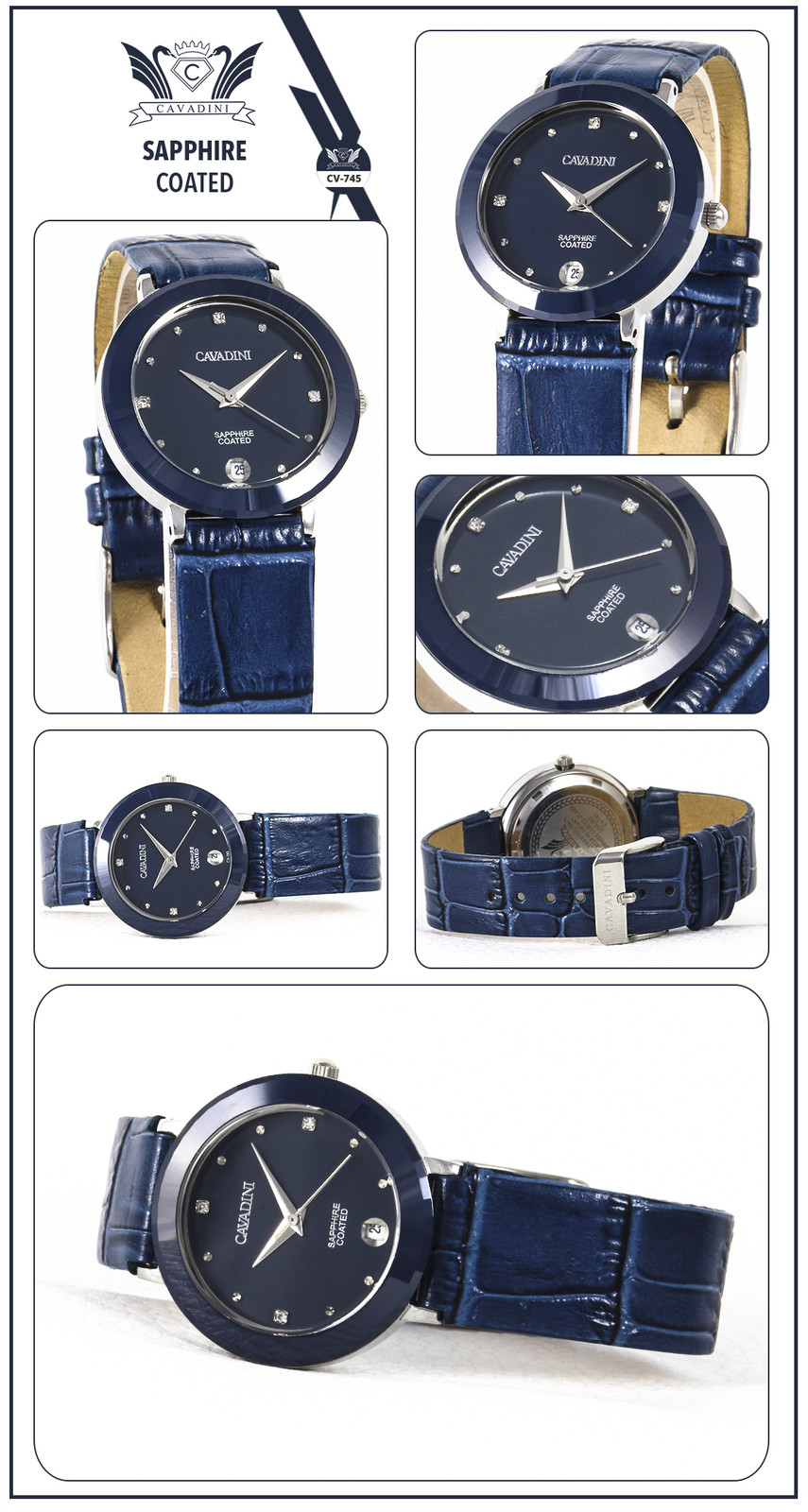 CAVADINI CERAMIC & STAINLESS STEEL LADIES WATCH PRETTY LUXURY AZURE BLUE