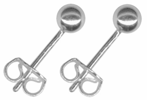 3 New Pairs Solid Sterling Silver 4mm (0.16″) Small Ball Stud Earrings SHINY
