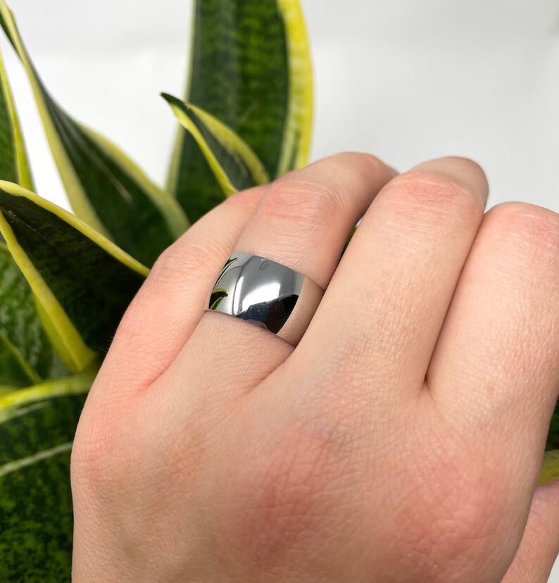 Stainless Steel Ring,12mm925 Sterling Silver Band & Ring Handmade All size-A-57
