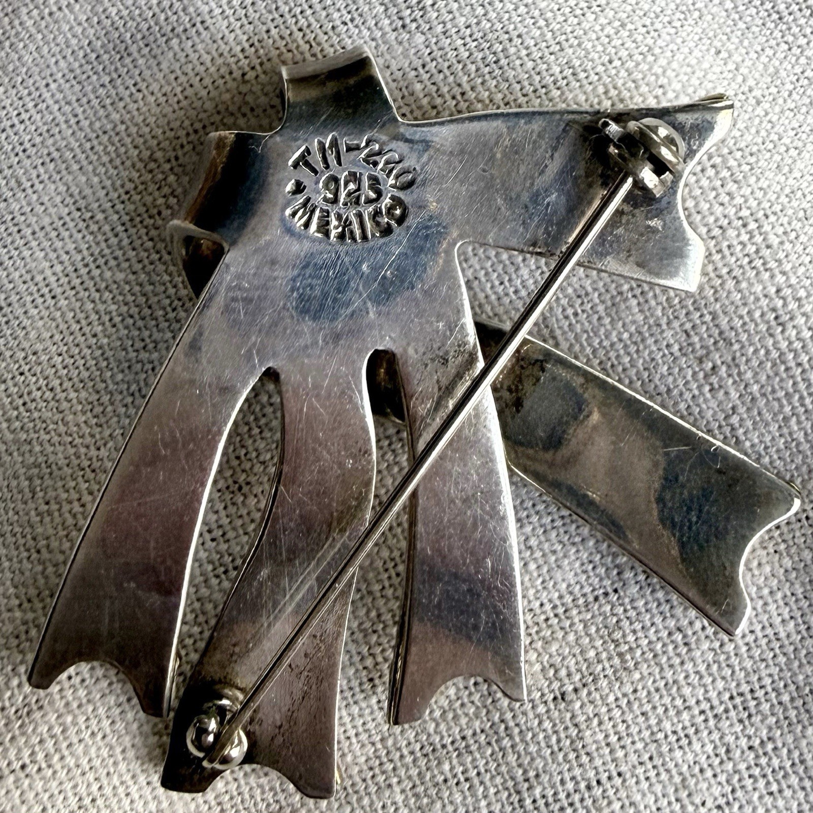 Vintage Taxco Sterling Silver Ribbon Brooch | 925 Mexico Pin | Signed TM-220