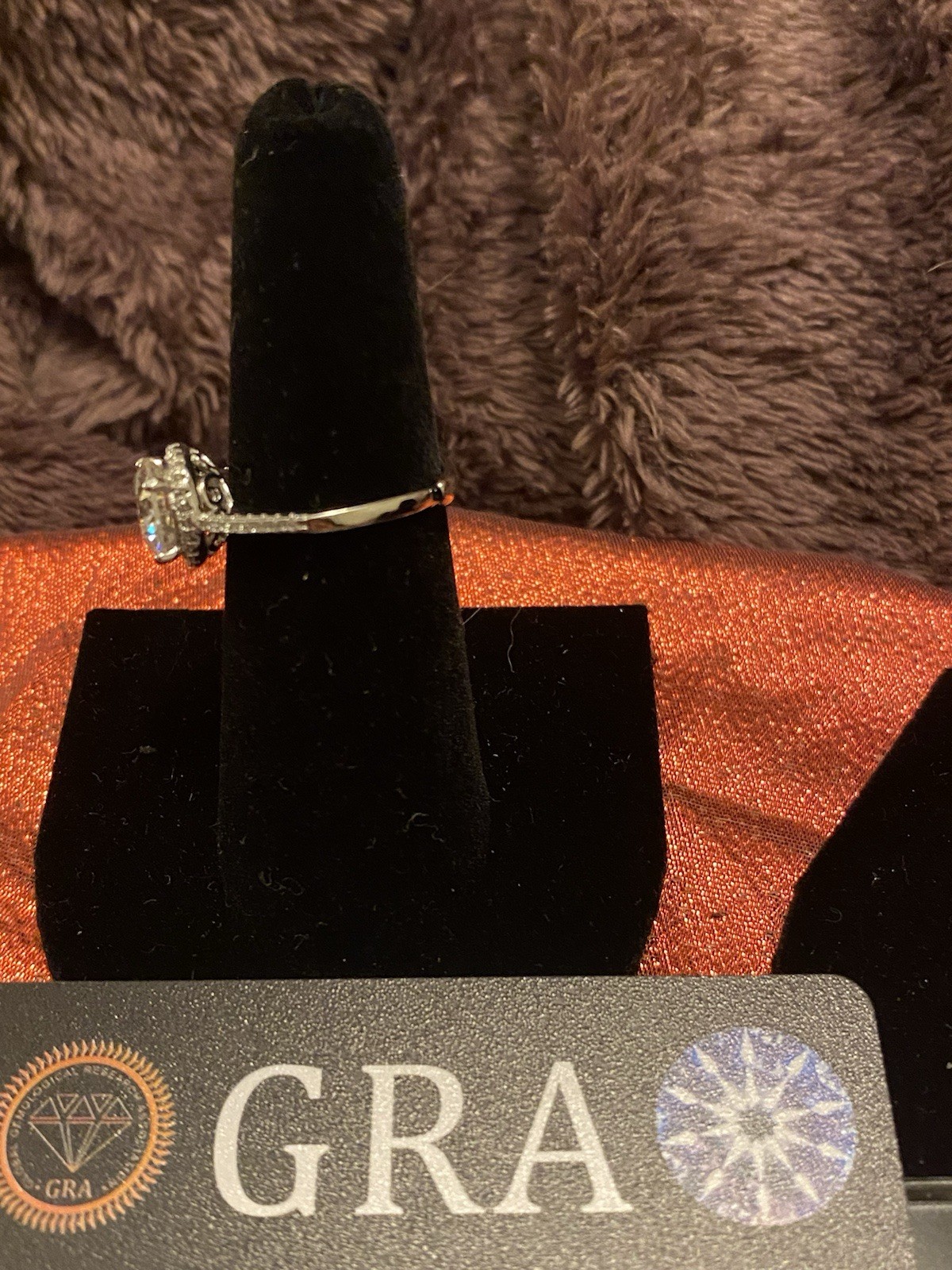 Round-Cut White/Colorless Halo Engagement Ring, Silver Tone, GRA Certified