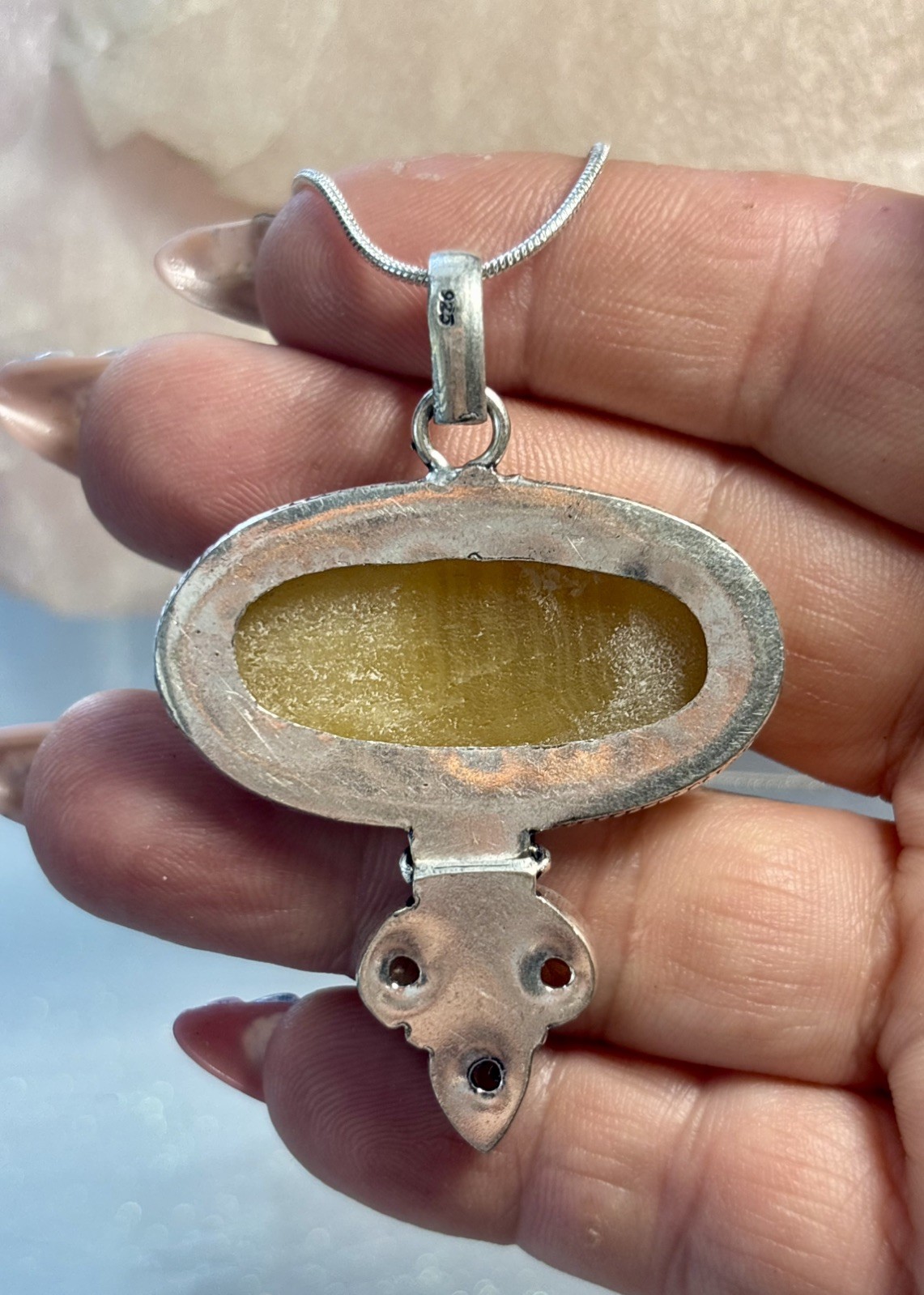 Handmade Yellow Lace Agate Citrine Gemstone Pendant 2.4″ On Sterling Silver