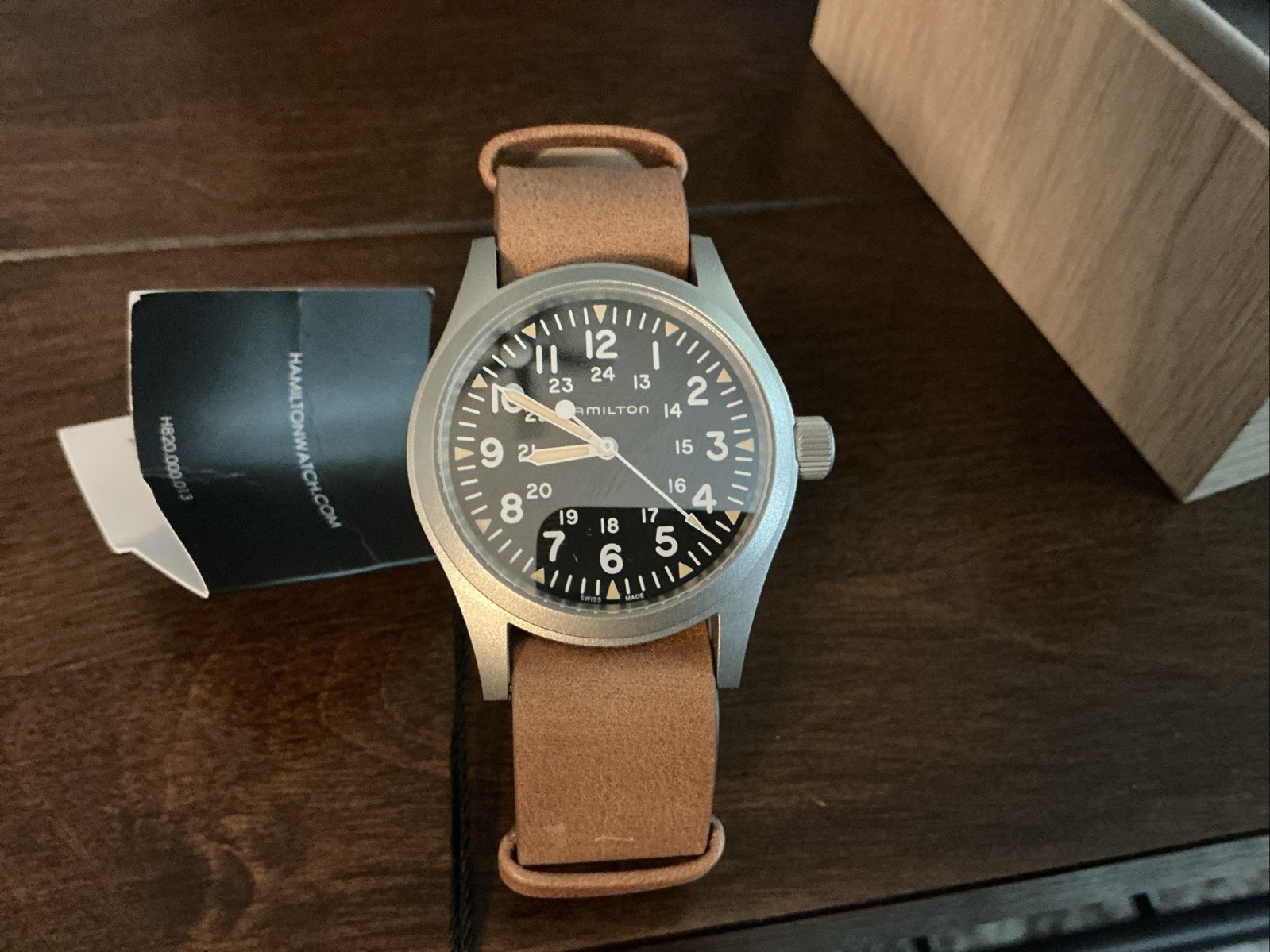 Hamilton Khaki Field Black Men’s Watch with Brown Leather Band – H69439511