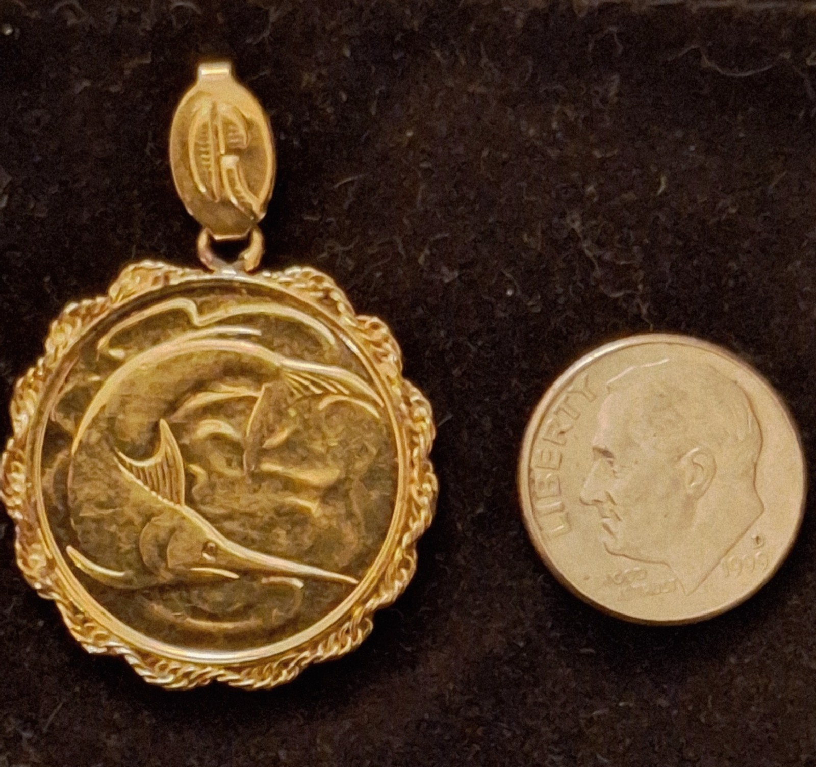 Vintage 1981 Gold Plated Singapore 20 Cent Swordfish Coin Pendant